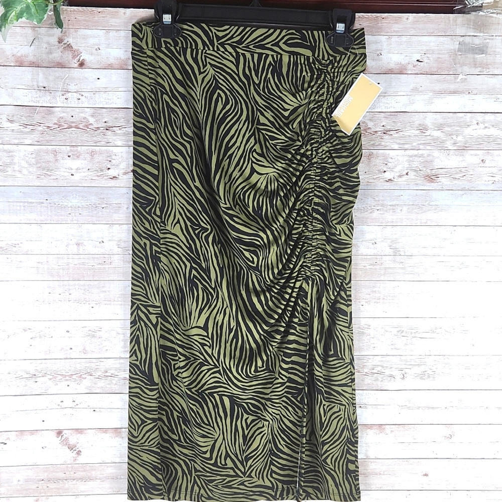 NWT, Michael Kors, Women's Olive and Black zebra print skirt, Sz M - Picture 2 of 11